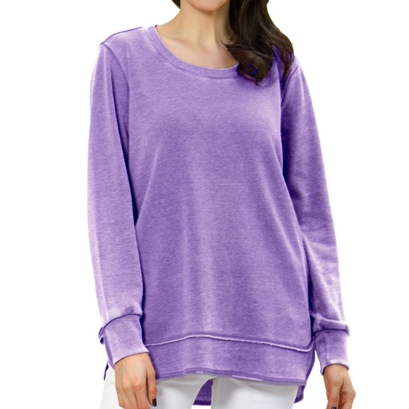 Green Tea Womens Long Sleeve Comfy Fleece Mineral Wash Top Sweatshirts
